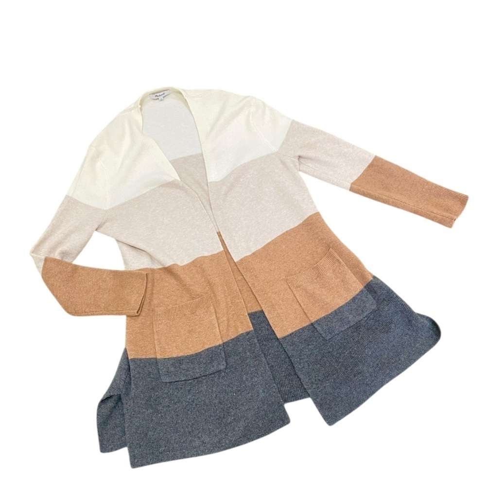Madewell alpaca colorblock open front cardigan cream, beige, tan, grey medium - Picture 2 of 9